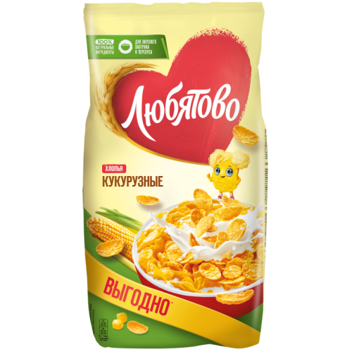 Готов завтр Кукурузные Хлопья Любятово 600 г. 1х7